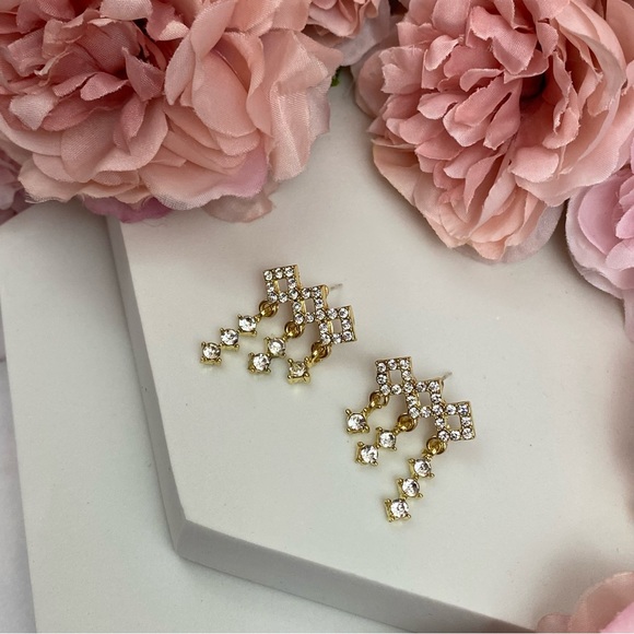 Diamond Shaped Crystal Earrings with Tassels - Picture 9 of 16